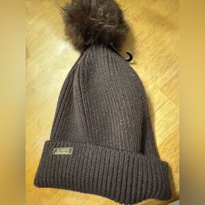 Barbour Brown Knit Beanie with Gold Logo